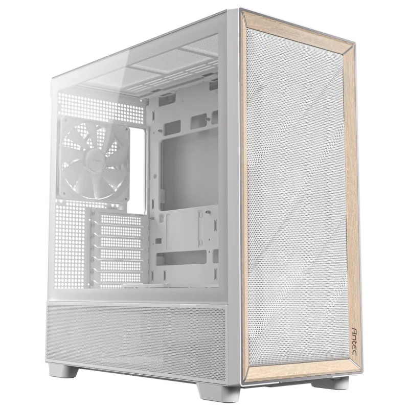 Antec FLUX E-ATX Mesh Wood Front Glass Window Gaming Case  - White - 0-761345-10134-9