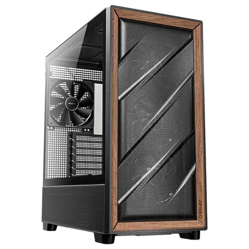 Antec FLUX Mid Tower PC Case - Tempered Glass, Front mesh Black/Wood, 4x 120mm / 1x 140mm fans,  E-ATX - 0-761345-10133-2