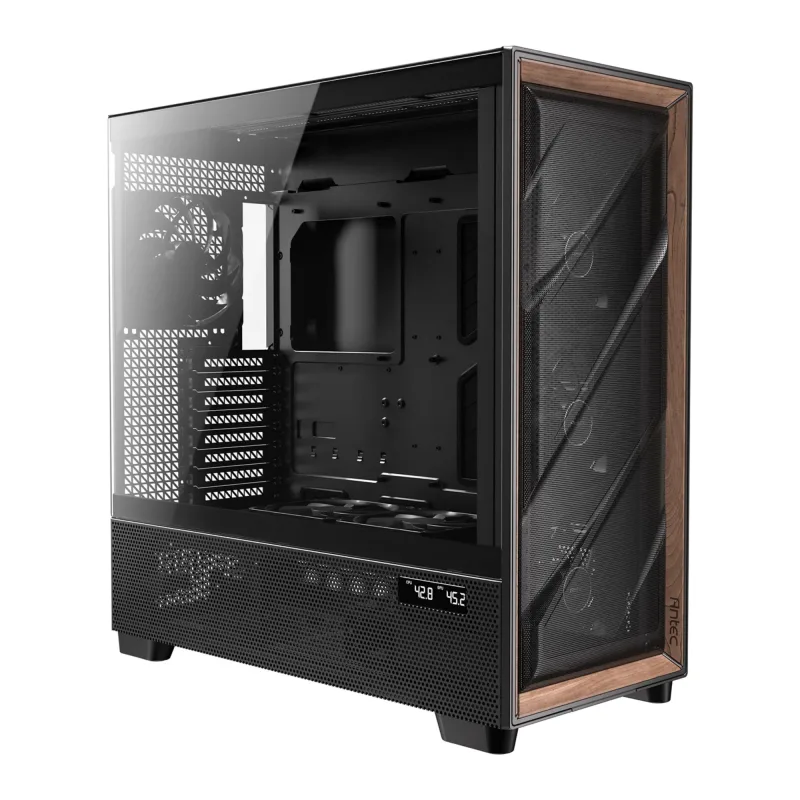 Antec Flux PRO Full Tower Tempered Glass, Black/Wood, 6x Fans, E-ATX/ATX/mATX/mITX Compatible - Black