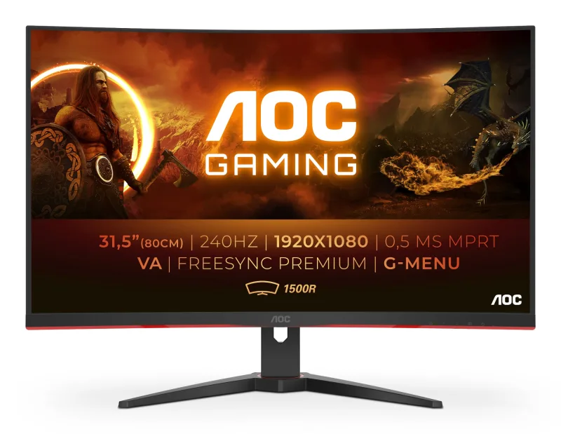 AOC C32G2ZE/BK 31.5" FreeSync 240Hz Curved Gaming Monitor - 1ms Response Time