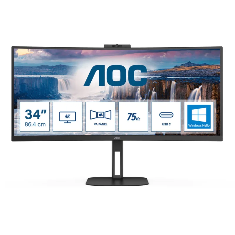 AOC V5 CU34V5CW 34 VA WQHD 100Hz UltraWide Curved USB-C Monitor