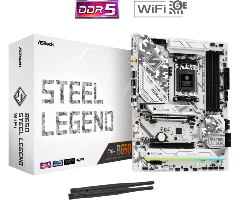 Asrock B650 Steel Legend WiFi ATX AMD Socket AM5 Motherboard - White