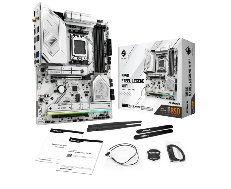 Asrock B850 Steel Legend WiFi ATX AMD Socket AM5 Motherboard - White