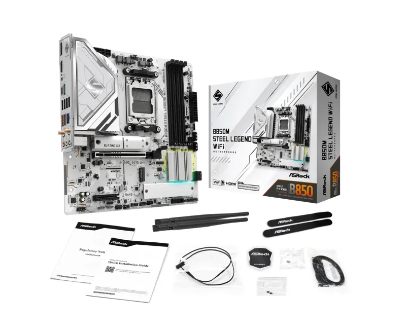 Asrock B850M Steel Legend WiFi Micro-ATX AMD Socket AM5 Motherboard - White