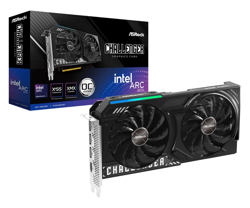 ASRock Intel Arc B570 Challenger OC 10GB GDDR6 Dual Fan Graphics Card - Black - B570 CL 10GO