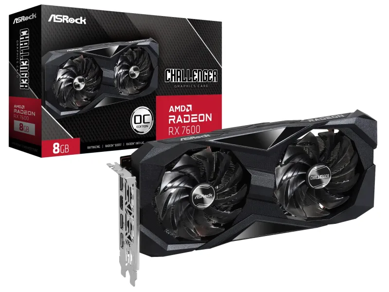 ASRock Radeon RX 7600 Challenger 8GB OC GDDR6 Graphics Card - RX7600 CL 8GO