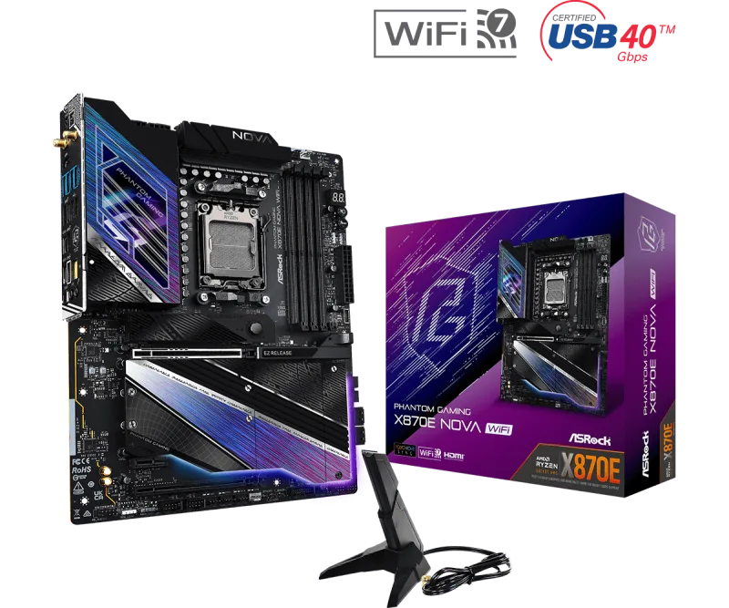 Asrock WIFI DDR5 ATX AM5 Motherboard X870E Nova WiFI 20+2+1 Phase SPS Hi-Density PCIe 5.0 overclocking