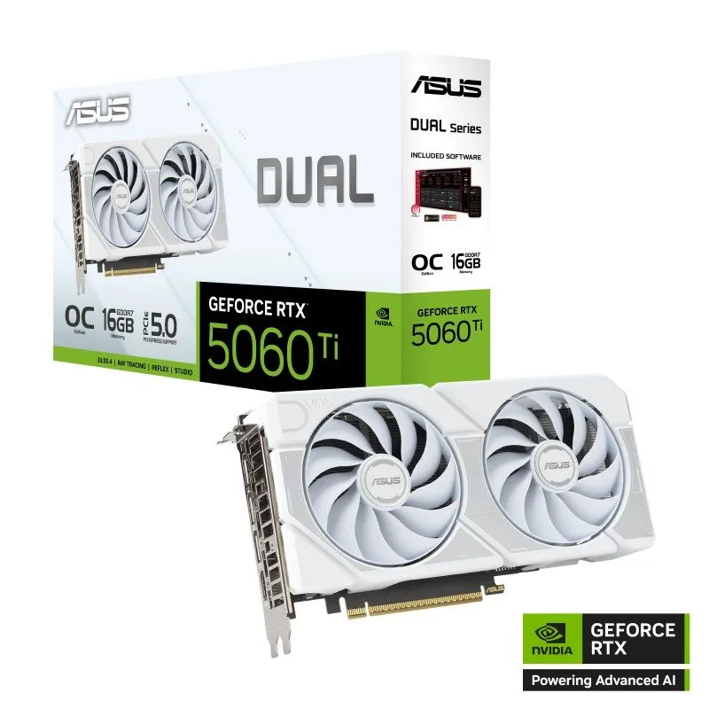 ASUS Dual GeForce RTX 5060 Ti OC Edition 16GB GDDR7 Graphics Card - White