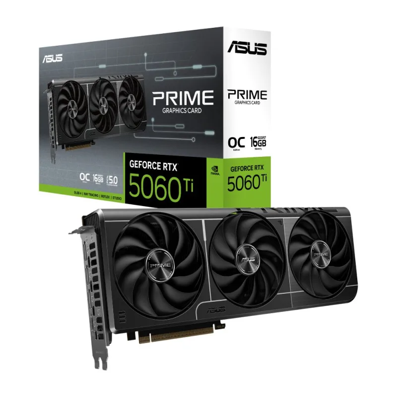ASUS GeForce RTX 5060 Ti PRIME 16GB OC Gaming Card | 772 AI TOPS | DLSS 4 & Ray Tracing | SFF-Ready