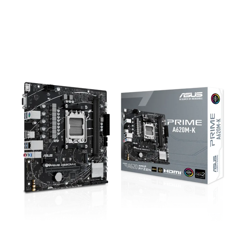ASUS PRIME A620M-K AMD A620 AM5 Micro ATX Motherboard 90MB1F40-M0EAY0 Aura Sync Flexibility Energy Efficiency