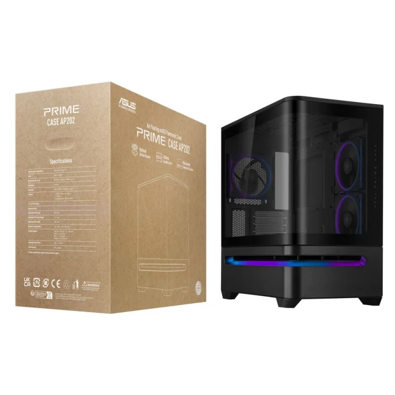ASUS Prime AP202 ARGB Tempered Glass Micro ATX Gaming Case - Black