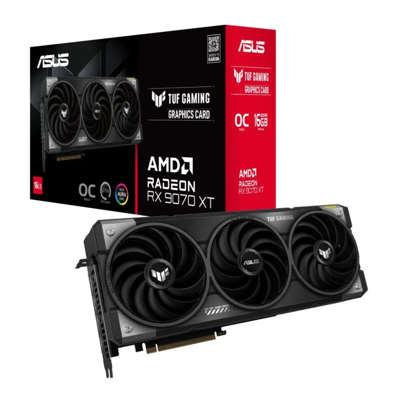 ASUS TUF-RX9070XT-O16G-GAMING OC 16GB Graphics Card | 20 Gbps GDDR6 | Axial-Tech Fans | Vented Exoskeleton