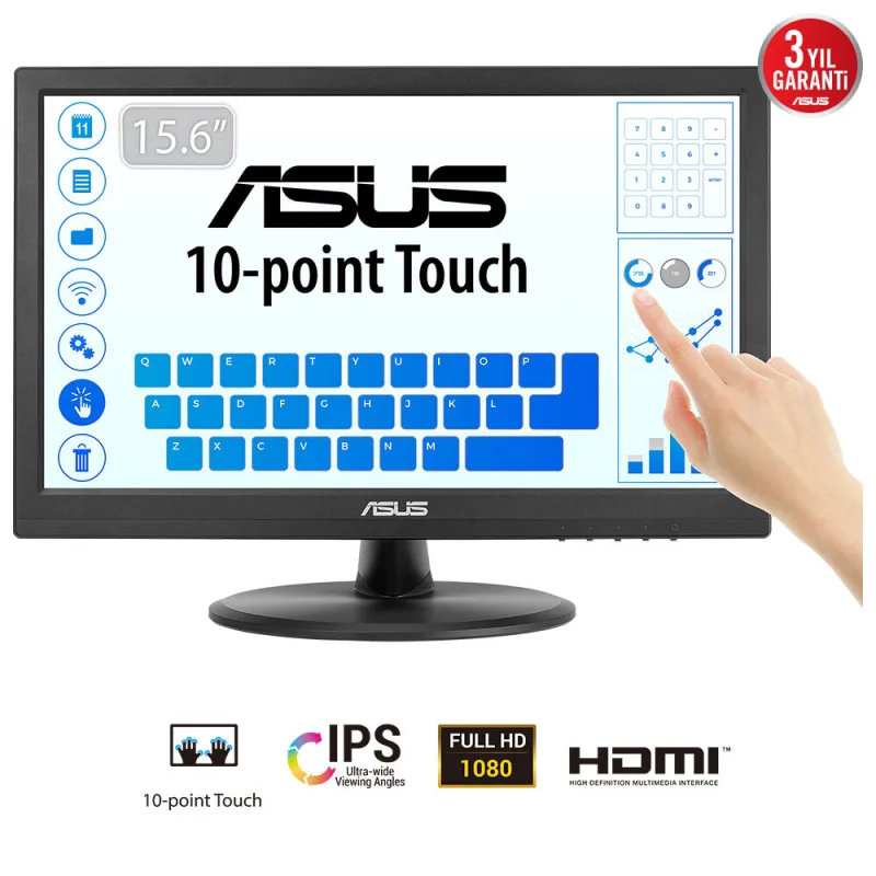 ASUS VT169HE 15.6" Full HD IPS Eye Care+ 10-point Touch Monitor
