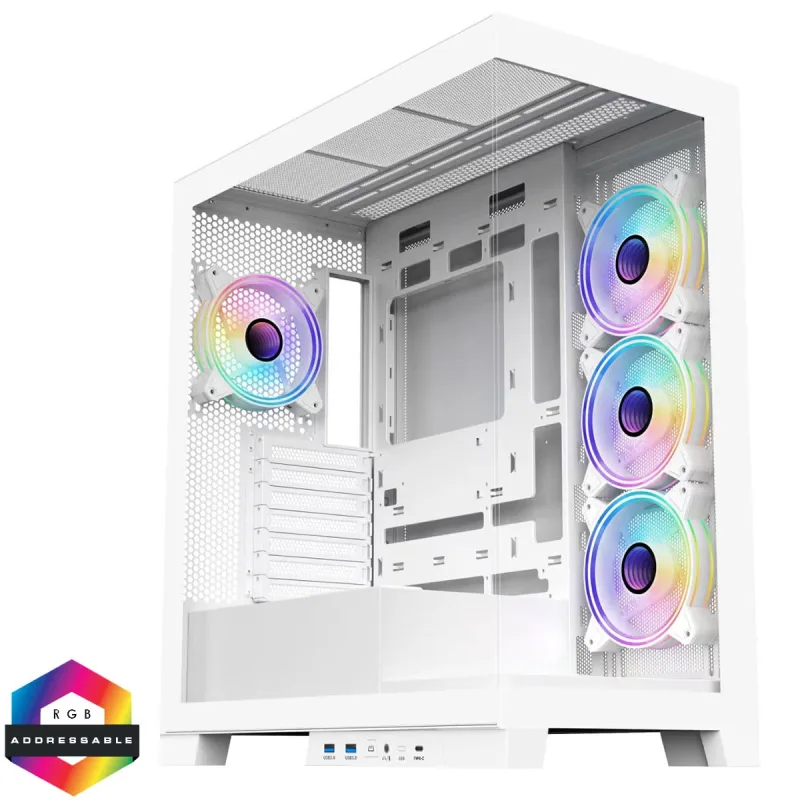 CIT Pro Diamond XR White Mid-Tower Gaming Case with 4mm Tempered Glass Front and Side Panels - CIT-PRO-XR-DIA-W