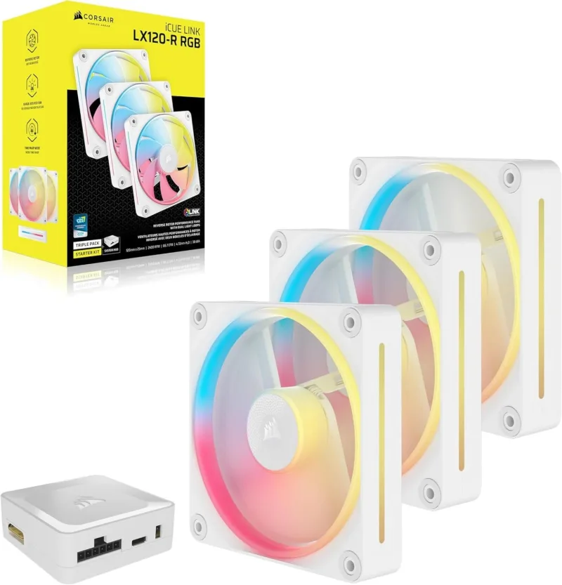 CORSAIR iCUE LINK LX120-R RGB 120mm ARGB Reverse Flow Fan - Triple Pack - White - CO-9051054-WW