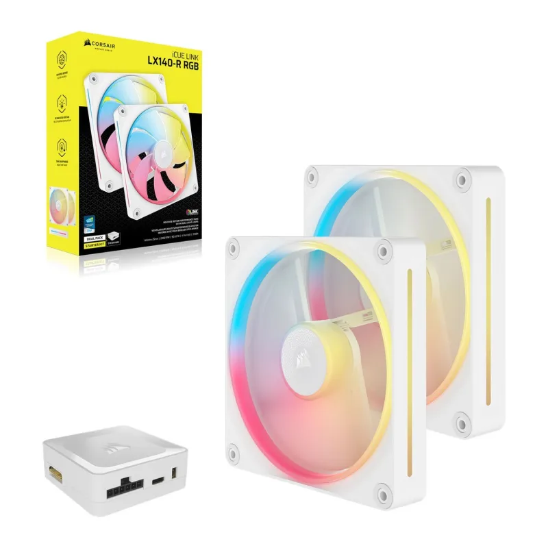 CORSAIR iCUE LINK LX140-R RGB 140mm ARGB Reverse Flow Fan - Double Pack - White - CO-9051056-WW