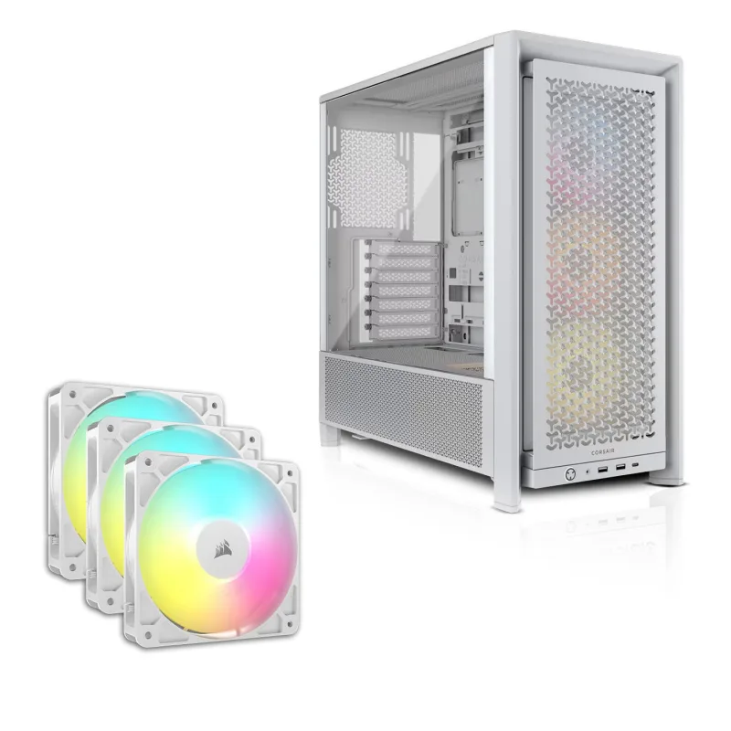 Corsair White Component Bundle  - 4000D Frame Case + RS120 ARGB Fan Triple Pack