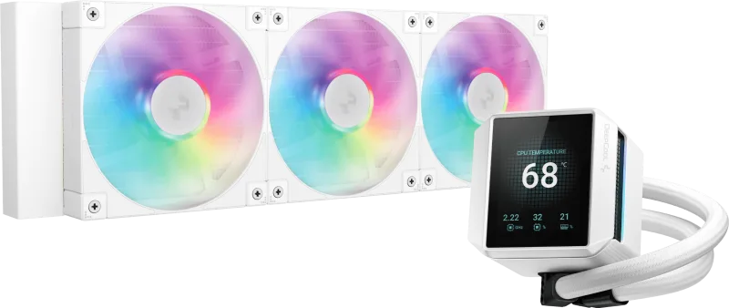 DeepCool Mystique 360 ARGB 2.8" LCD 360mm AIO Liquid CPU Cooler - White - R-LX360-WHDSNMCP-G-1