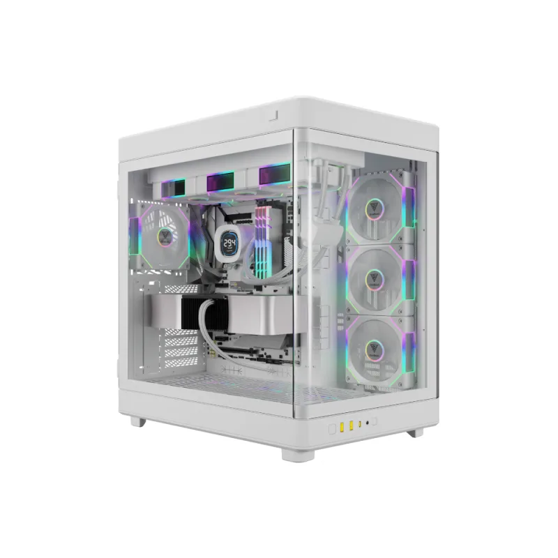 Gamdias NESO P1 PRO Full Tower Case - Snow White, AEOLUS Fans, One-Touch Glass, RGB Lighting, Modular Design