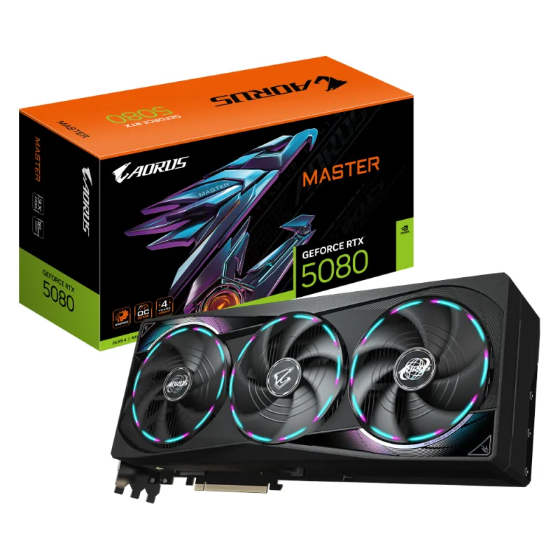 GIGABYTE AORUS RTX 5080 MASTER 16GB GDDR7, WINDFORCE Cooling, Dual BIOS Modes, RGB Halo - Supreme Performance
