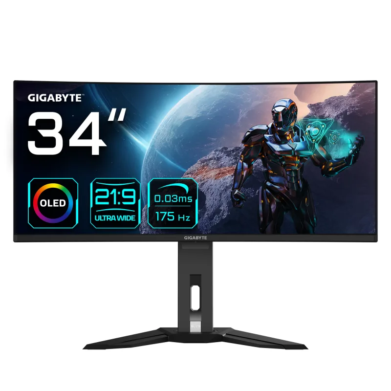 Gigabyte MO34WQC 34" Curved QD-OLED Ultrawide Quad HD 175Hz 0.03ms Freesync Height Adjustable Gaming Monitor with Speakers