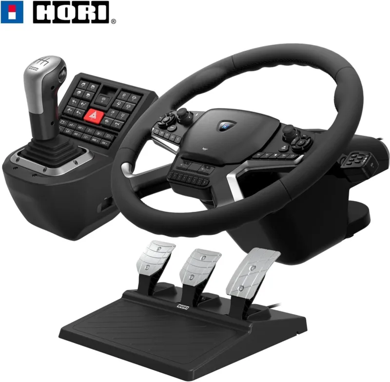 Hori Force Feedback Truck Simulator Control System for PC -  Steering wheel + Pedals + Joystick, D-pad, 1800, Wired, USB - HPC-044E