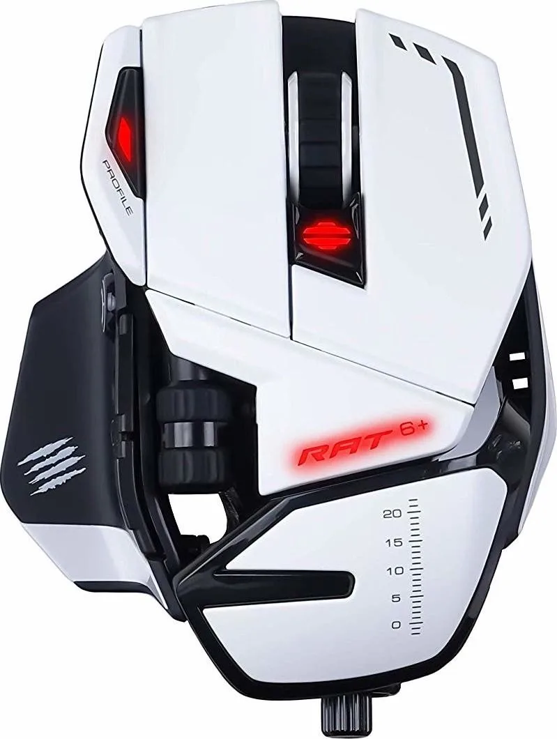 Mad Catz R.A.T. 6+ Optical USB Mouse - White, 12000 DPI, 11 Programmable Buttons, Adjustable Weight System