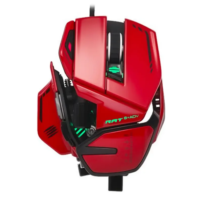 Mad Catz R.A.T 8+ ADV Optical USB Mouse - Customisable Ergonomics, Adjustable Weight & Thumb Rest - Red MR06DCINRD000-0