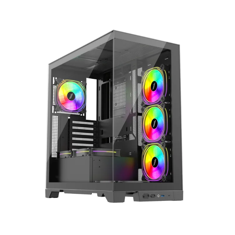 MI8 Black Mid Tower Case by 1st Player MIKU - 7 ARGB Fans, Tempered Glass, Optimal Airflow, 425mm GPU Clearance
