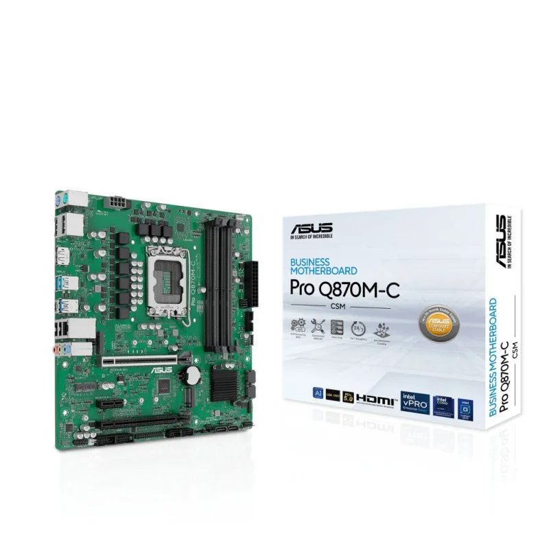 Micro-ATX Q870 Intel vPro Business MB, AI Ready, LGA 1851, Enhanced Security, ASUS CSM Program Included