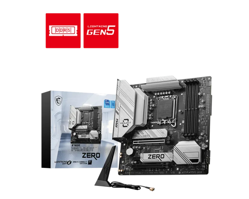 MSI B760M PROJECT ZERO Intel LGA 1700 Back-Connect WIFI 6E MicroATX Motherboard