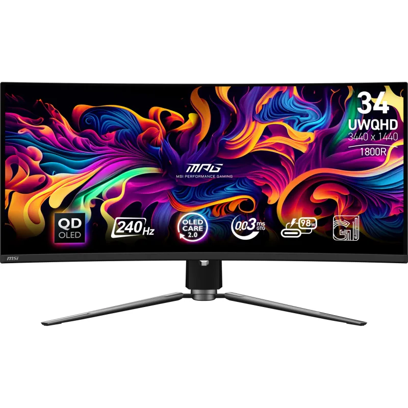MSI MPG 341CQPX QD-OLED 34" Curved QD-OLED Ultrawide QHD 240Hz 0.03ms Height Adjustable Gaming Monitor