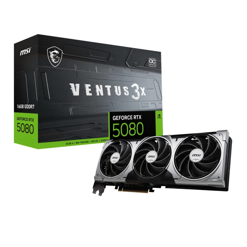 MSI NVIDIA GeForce RTX 5080 16GB VENTUS 3X OC GDDR7 Graphics Card
