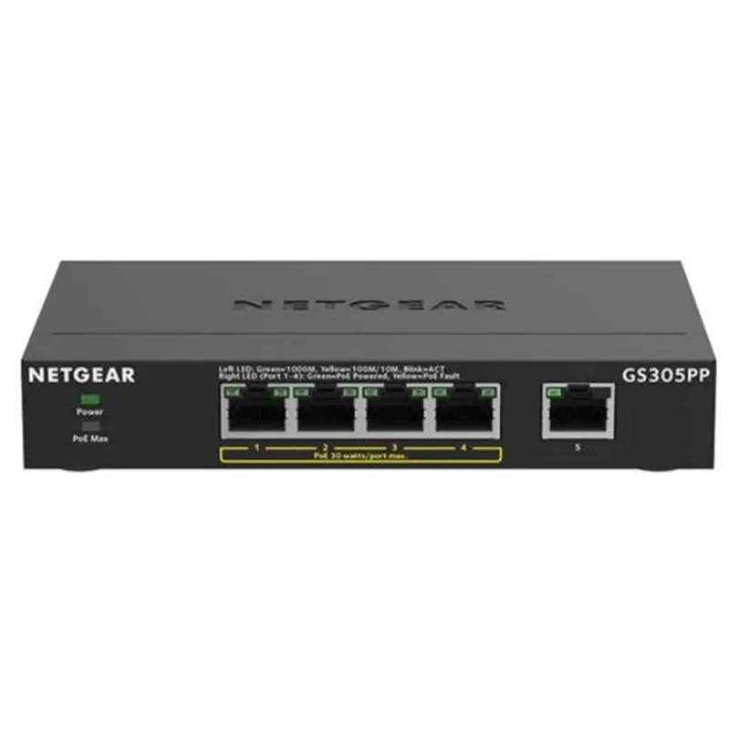 NETGEAR GS305EPP 5 Port Ethernet Switch - Smart Managed Plus, Advanced PoE Controls, VLAN, QoS, Cost-effective SMB Solution