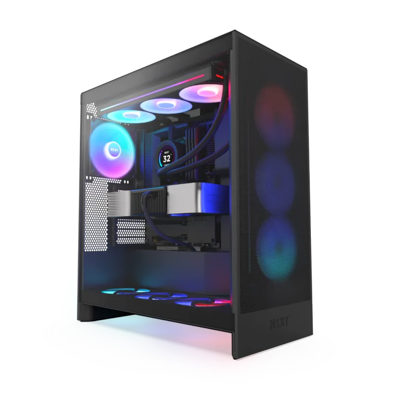 NZXT H7 Flow RGB Black Mid Tower Case - 10-Fan, 3 Bottom 120mm, F360 RGB, Cable Management, Up to 420mm Radiator Support