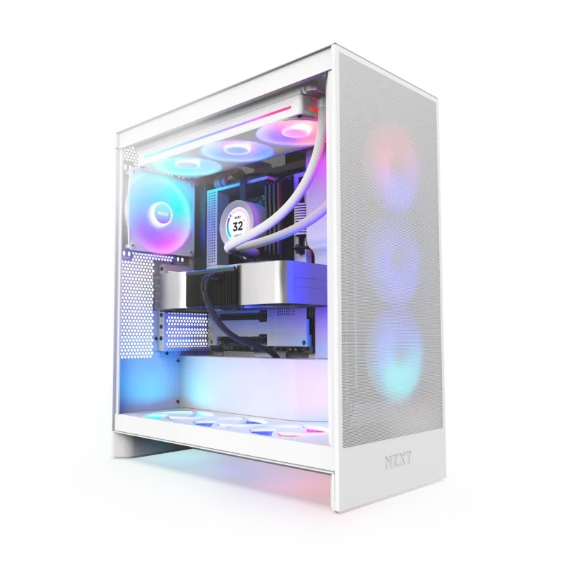 NZXT H7 Flow RGB White Mid Tower Case - 10-Fan Capacity, Dedicated GPU Cooling, Up to 420mm Radiator Support