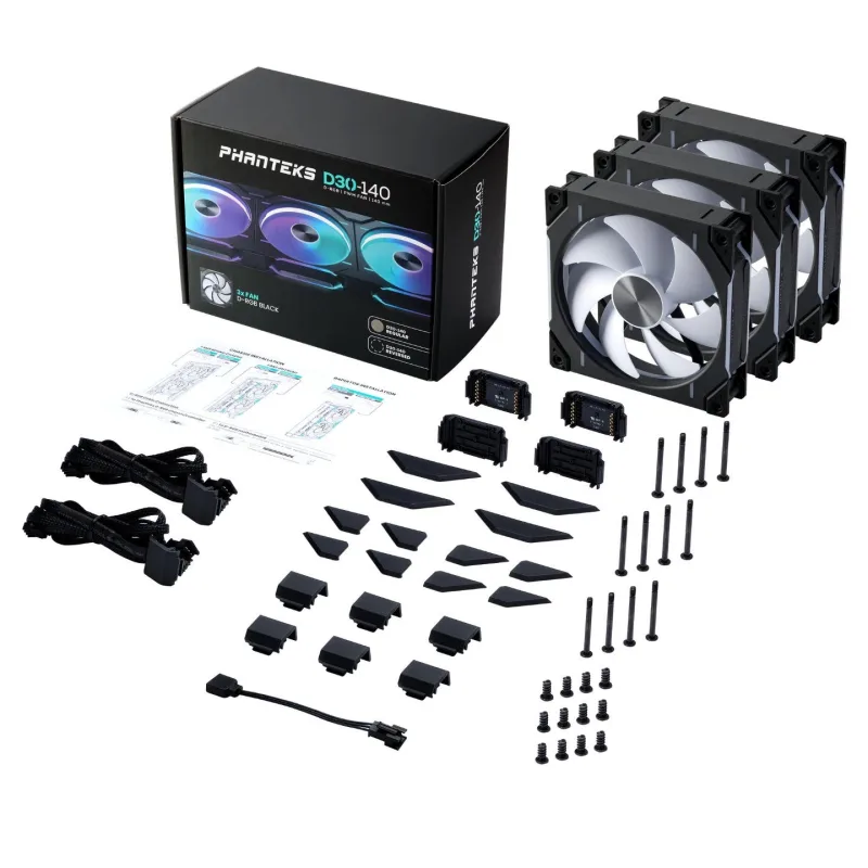 Phanteks D30 140mm DRGB PWM Triple Fan Pack - Black