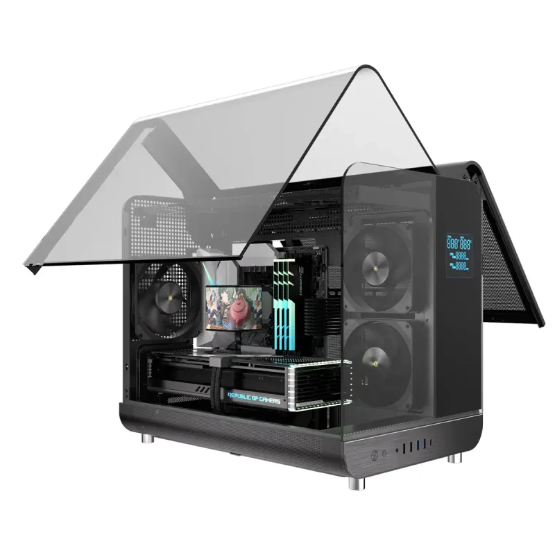 Powercool Aviator Tempered Glass Micro ATX Gaming PC Case with 3 x FDB PWM Fans - Black
