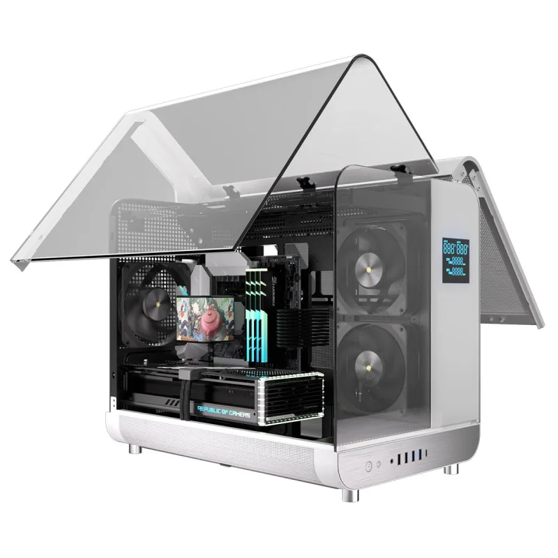 PowerCool Aviator White mATX Gaming Case with Black Interior, Dual-Chamber Design, Dual Tempered Glass Panels, 3x PWM FDB Black Fans Included - CSPCAV