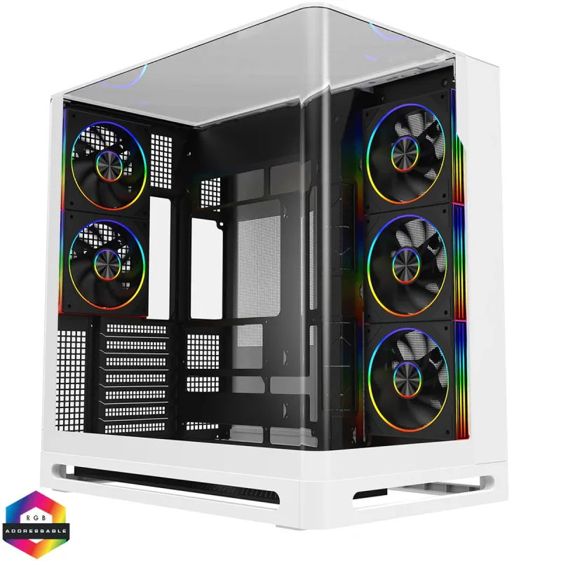 Powercool Navigator White ATX Dual Chamber Gaming Case with Curved TG & 5× ARGB Fans