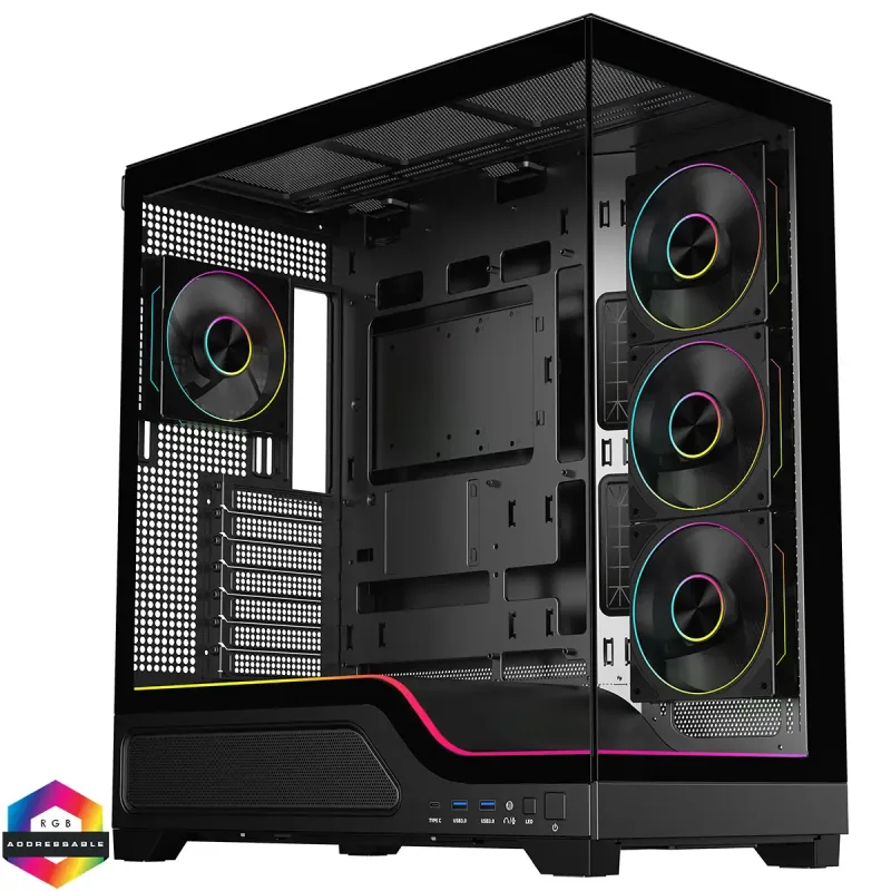 Powercool Pulsar ARGB Tempered Glass Mid-Tower ATX Gaming PC Case with 4 x Fans - Black
