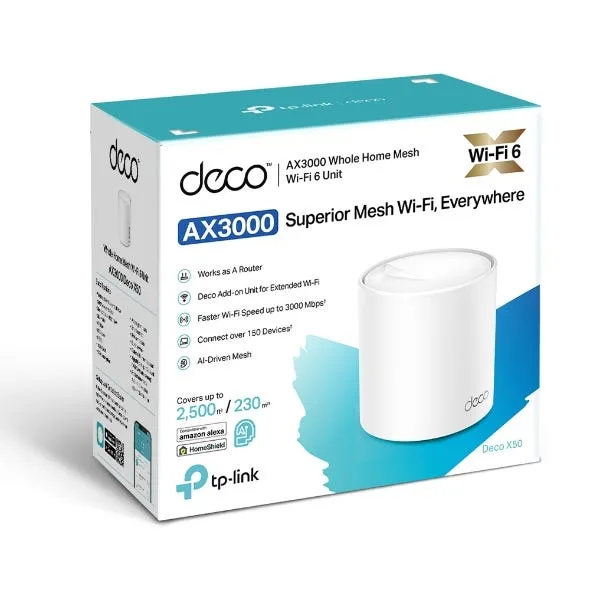 TP-Link Deco X50 AX3000 Whole Home Mesh WiFi 6 Unit - 1-pack