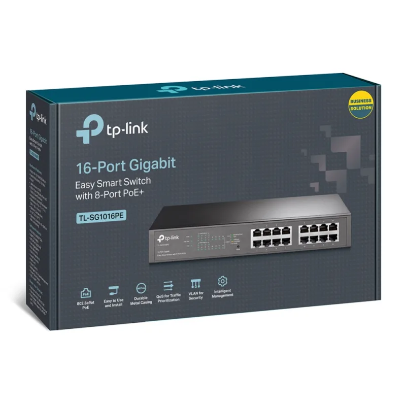 TP-Link TL-SG1016PE 16-Port Gigabit Easy Smart Desktop/Rackmount Switch 8-Port PoE Metal