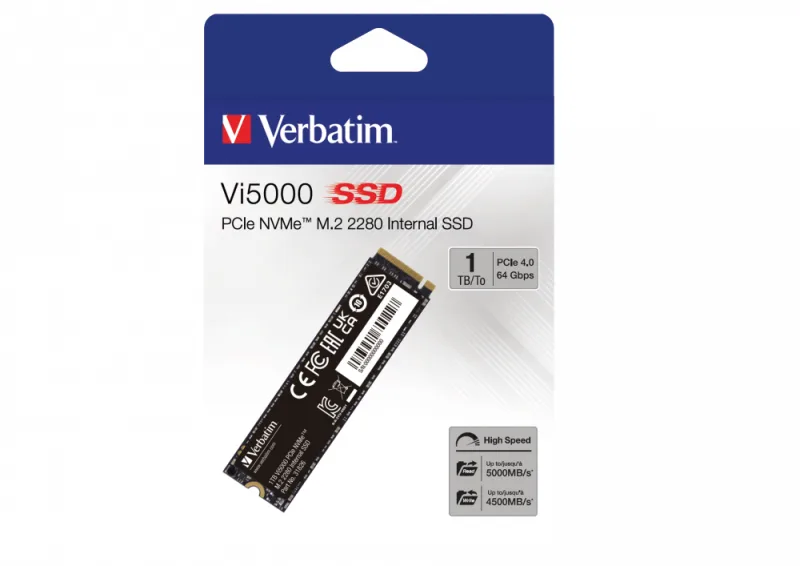Verbatim Vi5000 1TB PCIe 4.0 NVMe SSD  M.2 2280 - 31826 - Read 5000MB/s, Write 4500MB/s