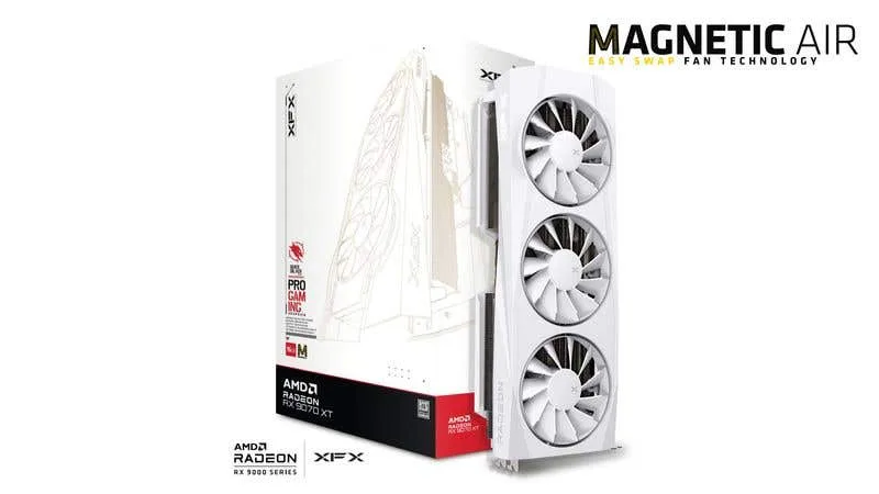 XFX Quicksilver AMD Radeon RX 9070 XT White Magnetic Air Gaming Graphics Card - RX-97TMAQKW9