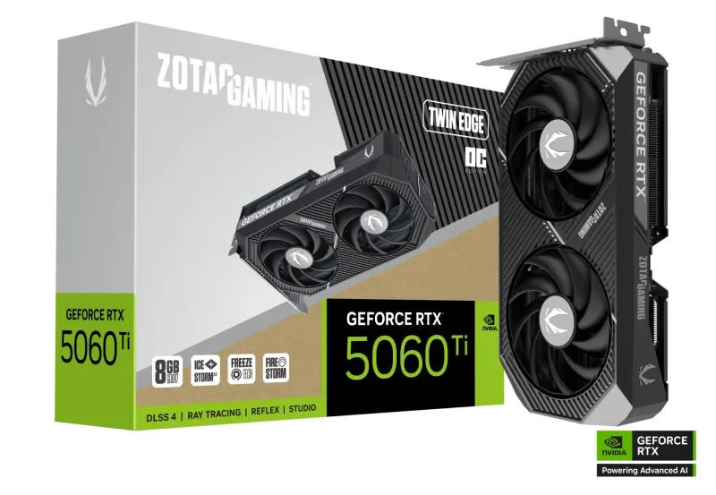 ZOTAC GeForce RTX 5060 Ti 8GB OC GPU - DLSS 4, GDDR7, Compact Design, 2602MHz Boost Clock