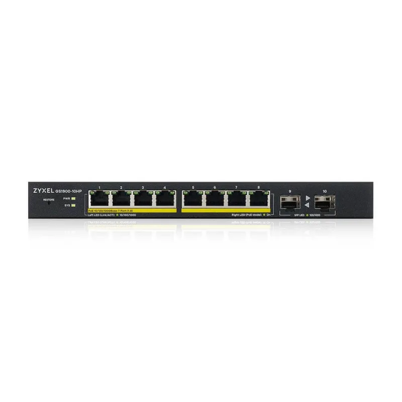 Zyxel GS1900-10HP-GB0102F Gigabit Ethernet Switch | Intelligent PoE+ | Near Silent Operation | Ideal for SMB Offices